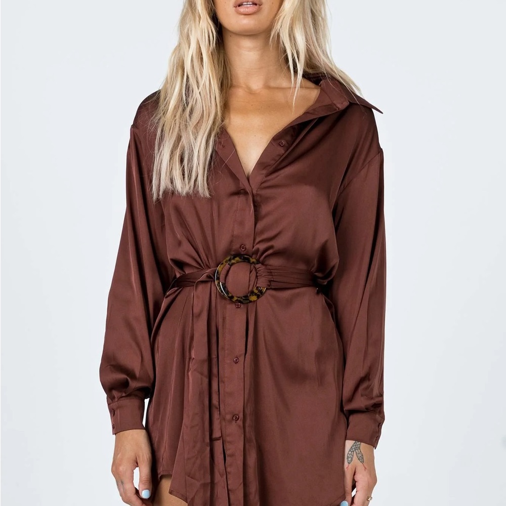 Leighton Mini Dress Brown - Princess Polly
